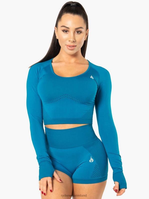 Ryderwear Electra Seamless Long Sleeve Crop Top Electric Blue Women Clothing 4Z2T1090
