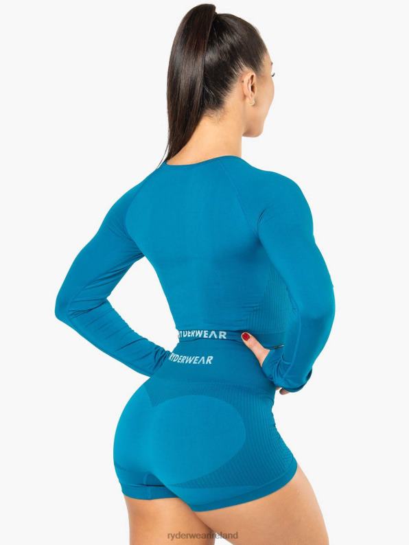 Ryderwear Electra Seamless Long Sleeve Crop Top Electric Blue Women Clothing 4Z2T1090