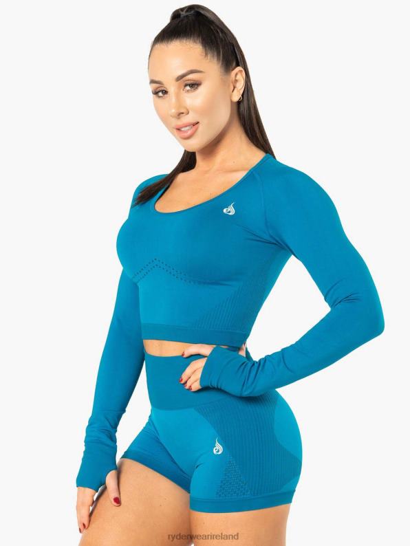 Ryderwear Electra Seamless Long Sleeve Crop Top Electric Blue Women Clothing 4Z2T1090