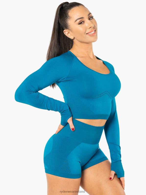 Ryderwear Electra Seamless Long Sleeve Crop Top Electric Blue Women Clothing 4Z2T1090