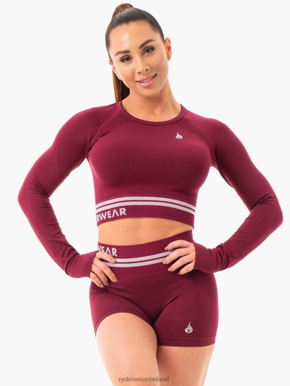 Ryderwear Freestyle Seamless Long Sleeve Crop Burgundy Women Clothing 4Z2T1081