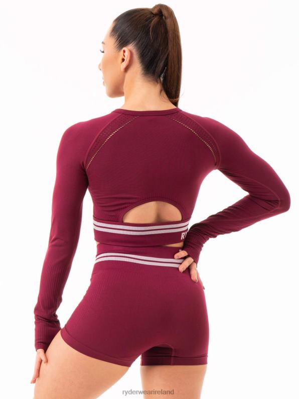 Ryderwear Freestyle Seamless Long Sleeve Crop Burgundy Women Clothing 4Z2T1081