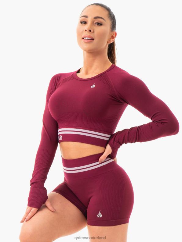 Ryderwear Freestyle Seamless Long Sleeve Crop Burgundy Women Clothing 4Z2T1081
