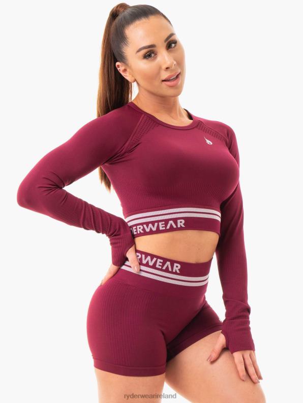 Ryderwear Freestyle Seamless Long Sleeve Crop Burgundy Women Clothing 4Z2T1081