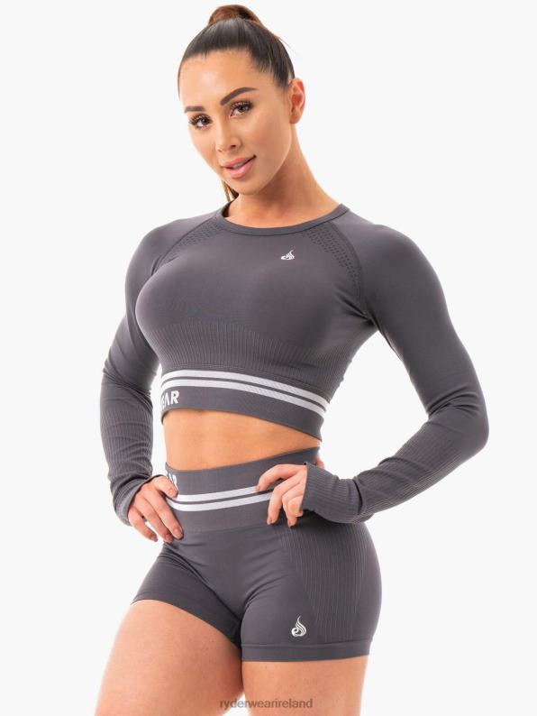 Ryderwear Freestyle Seamless Long Sleeve Crop Charcoal Women Clothing 4Z2T1086