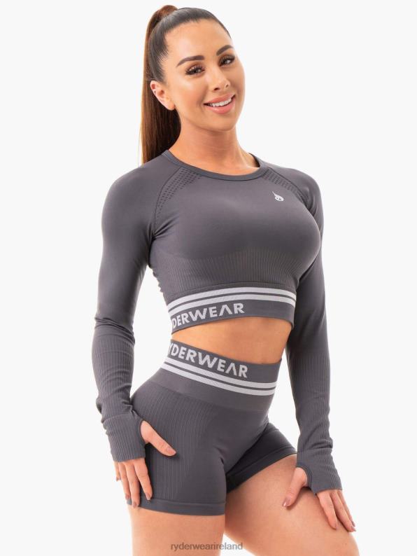 Ryderwear Freestyle Seamless Long Sleeve Crop Charcoal Women Clothing 4Z2T1086