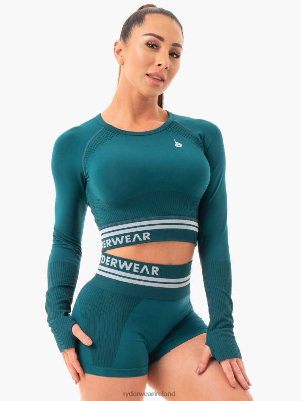 Ryderwear Freestyle Seamless Long Sleeve Crop Emerald Green Women Clothing 4Z2T1085