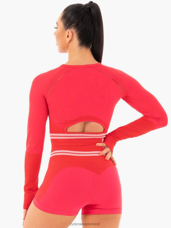 Ryderwear Freestyle Seamless Long Sleeve Crop Red Women Clothing 4Z2T1095