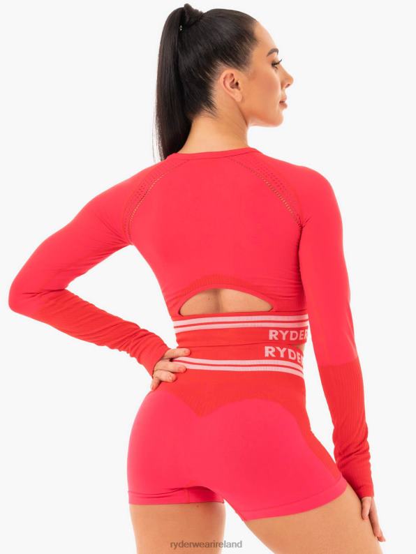 Ryderwear Freestyle Seamless Long Sleeve Crop Red Women Clothing 4Z2T1095