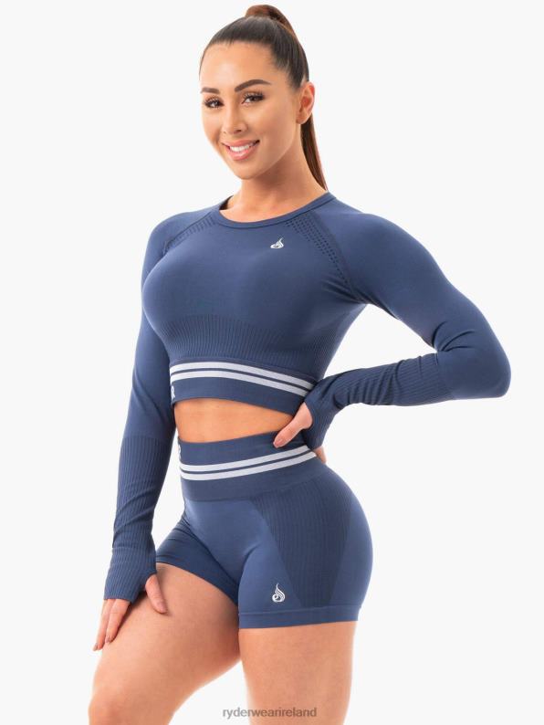 Ryderwear Freestyle Seamless Long Sleeve Crop Steel Blue Women Clothing 4Z2T1084