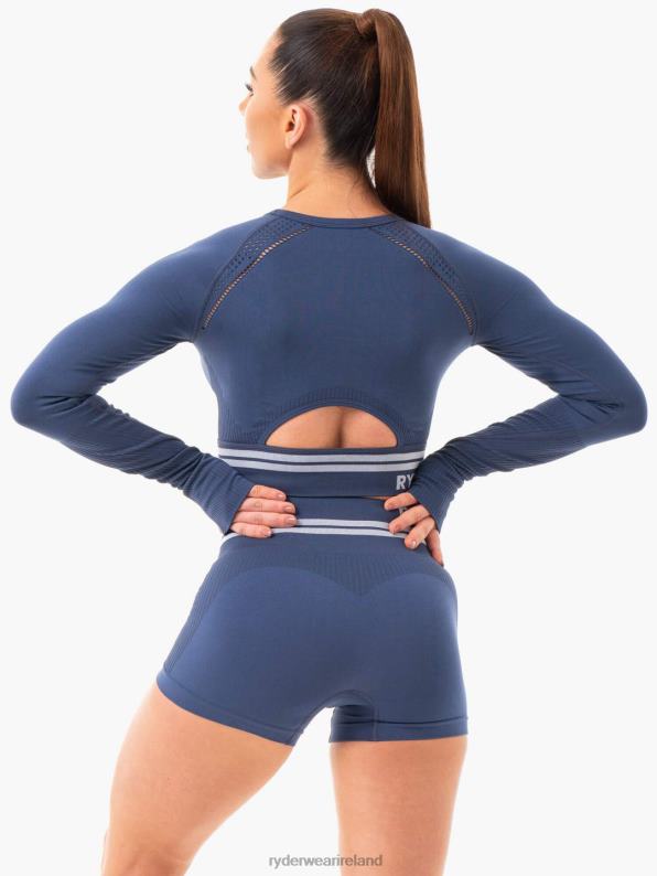 Ryderwear Freestyle Seamless Long Sleeve Crop Steel Blue Women Clothing 4Z2T1084