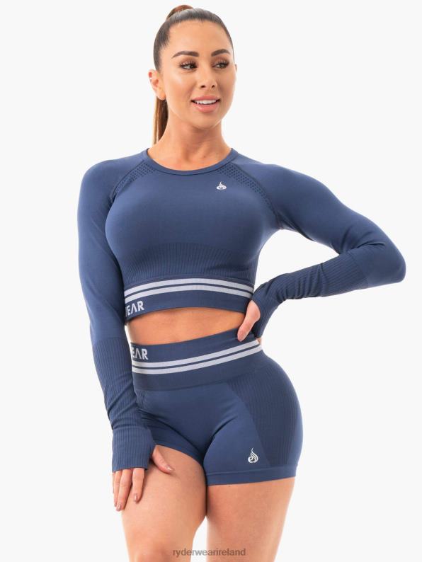 Ryderwear Freestyle Seamless Long Sleeve Crop Steel Blue Women Clothing 4Z2T1084