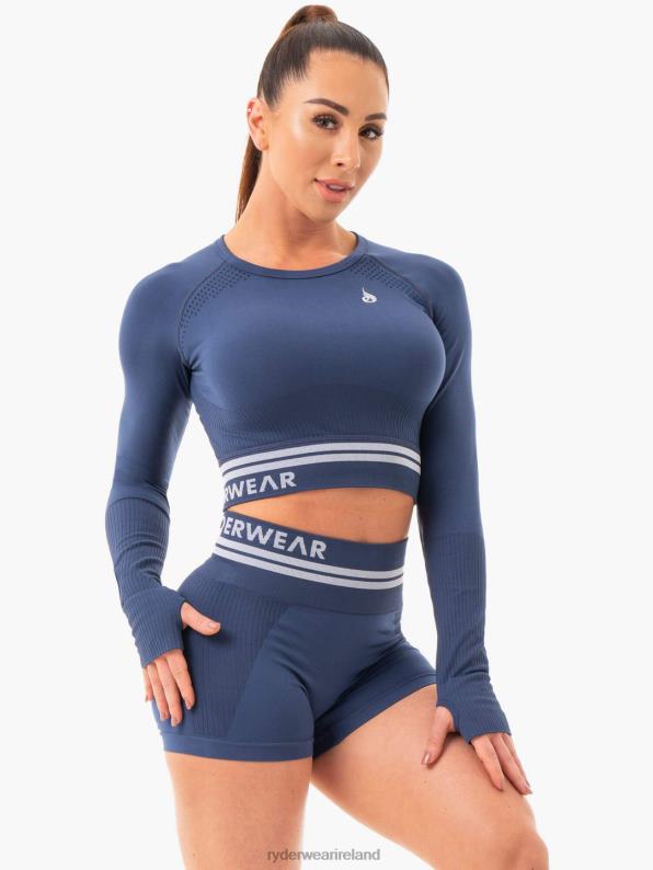 Ryderwear Freestyle Seamless Long Sleeve Crop Steel Blue Women Clothing 4Z2T1084