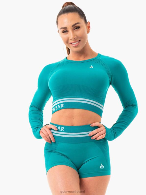 Ryderwear Freestyle Seamless Long Sleeve Crop Teal Women Clothing 4Z2T1080