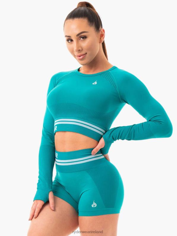 Ryderwear Freestyle Seamless Long Sleeve Crop Teal Women Clothing 4Z2T1080