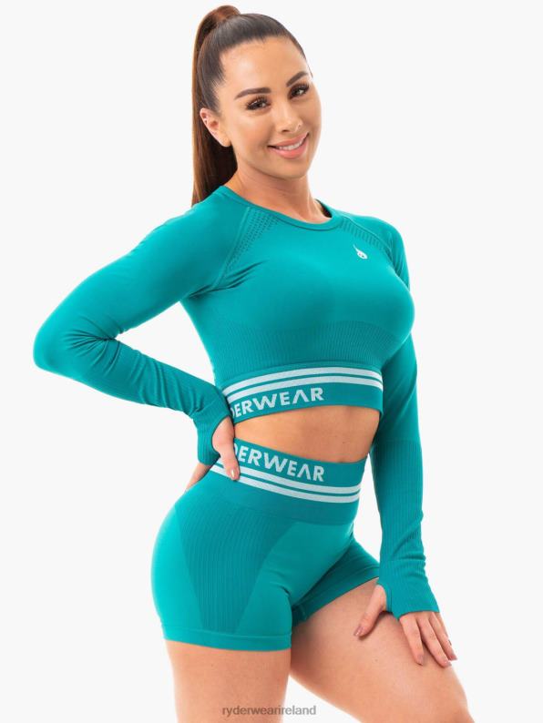 Ryderwear Freestyle Seamless Long Sleeve Crop Teal Women Clothing 4Z2T1080