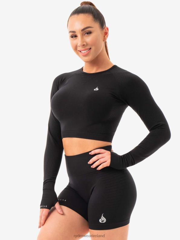 Ryderwear Geo Seamless Long Sleeve Crop Top Black Women Clothing 4Z2T1079