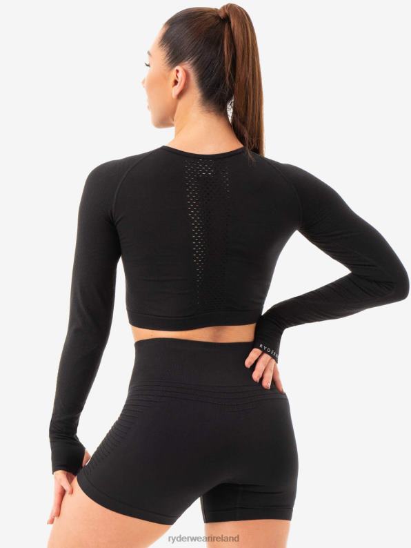 Ryderwear Geo Seamless Long Sleeve Crop Top Black Women Clothing 4Z2T1079