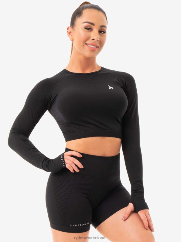 Ryderwear Geo Seamless Long Sleeve Crop Top Black Women Clothing 4Z2T1079