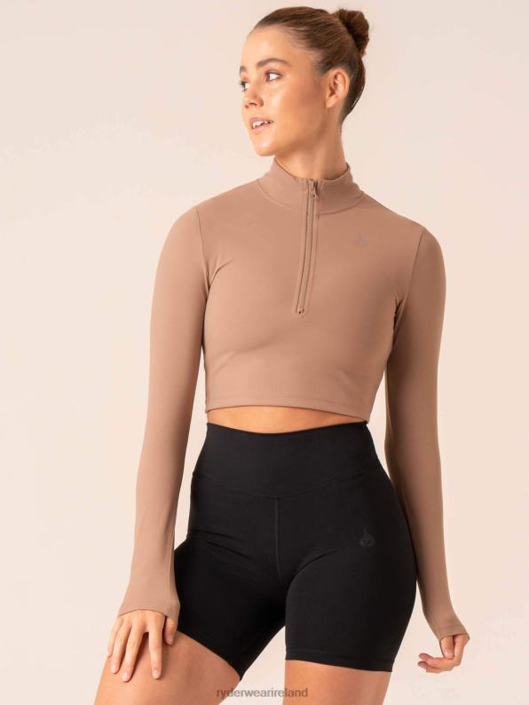 Ryderwear Nkd Half Zip Long Sleeve Top Taupe Women Clothing 4Z2T776
