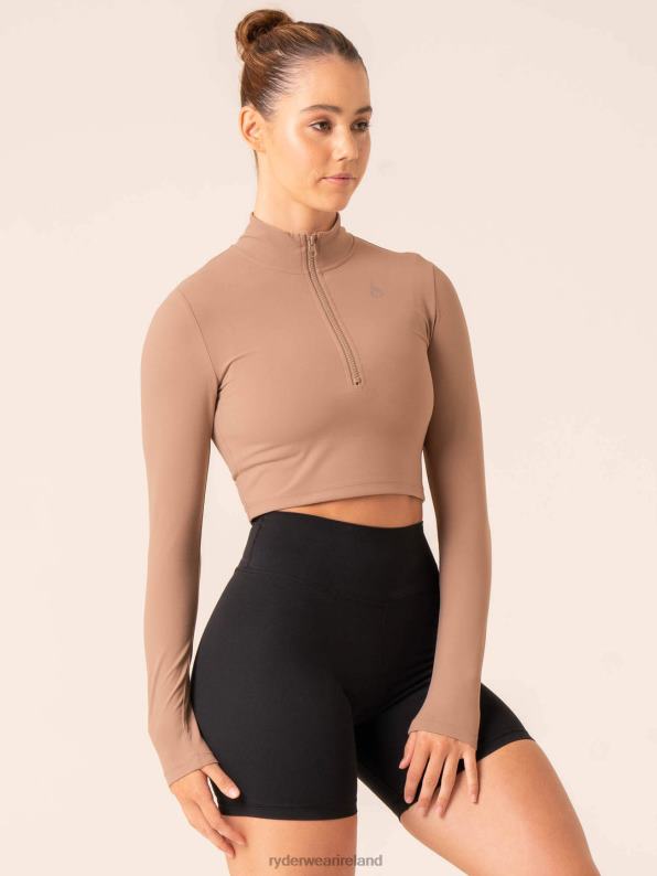 Ryderwear Nkd Half Zip Long Sleeve Top Taupe Women Clothing 4Z2T776