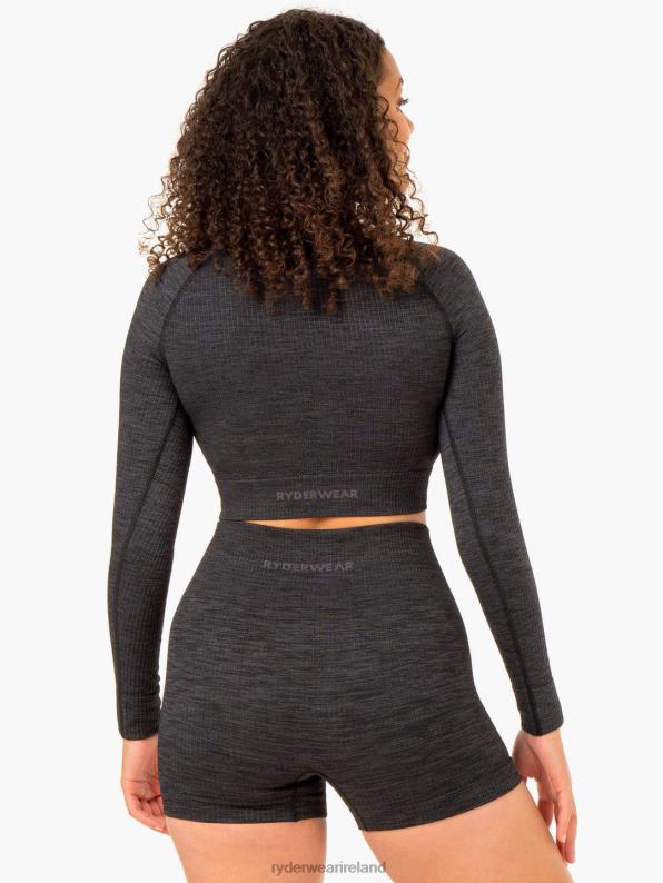 Ryderwear Rib Seamless Long Sleeve Top Black Marl Women Clothing 4Z2T927