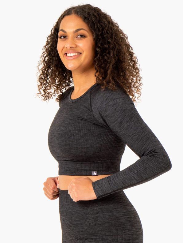 Ryderwear Rib Seamless Long Sleeve Top Black Marl Women Clothing 4Z2T927