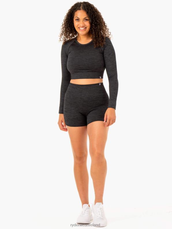 Ryderwear Rib Seamless Long Sleeve Top Black Marl Women Clothing 4Z2T927