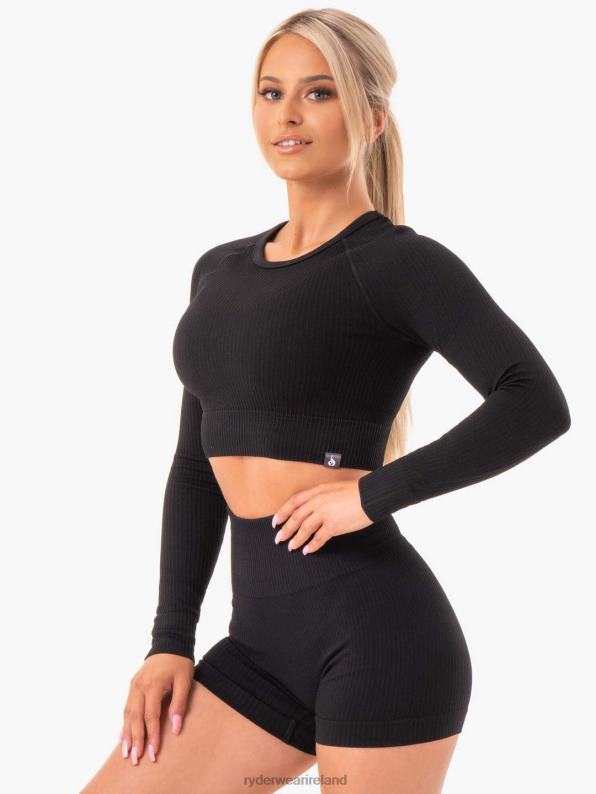 Ryderwear Rib Seamless Long Sleeve Top Black Women Clothing 4Z2T1030