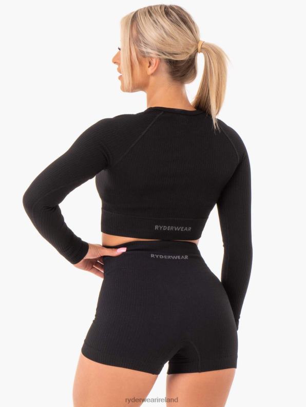 Ryderwear Rib Seamless Long Sleeve Top Black Women Clothing 4Z2T1030