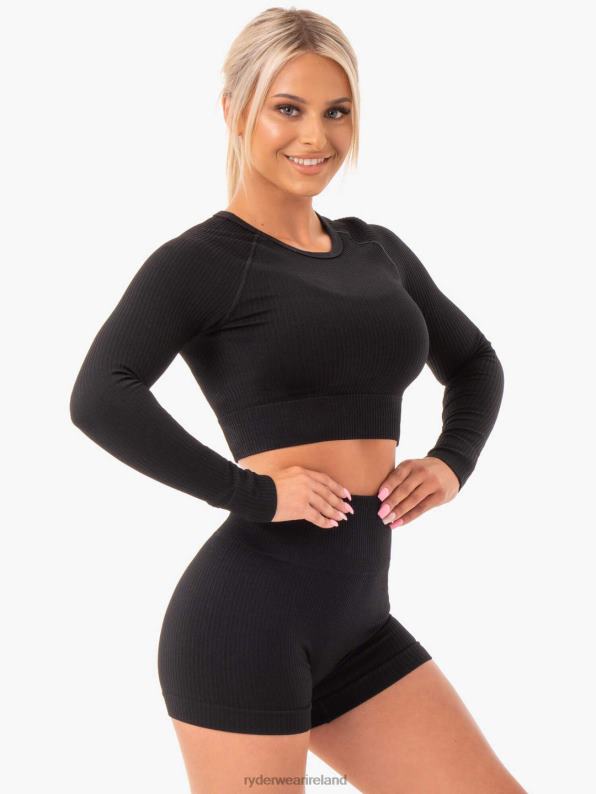 Ryderwear Rib Seamless Long Sleeve Top Black Women Clothing 4Z2T1030