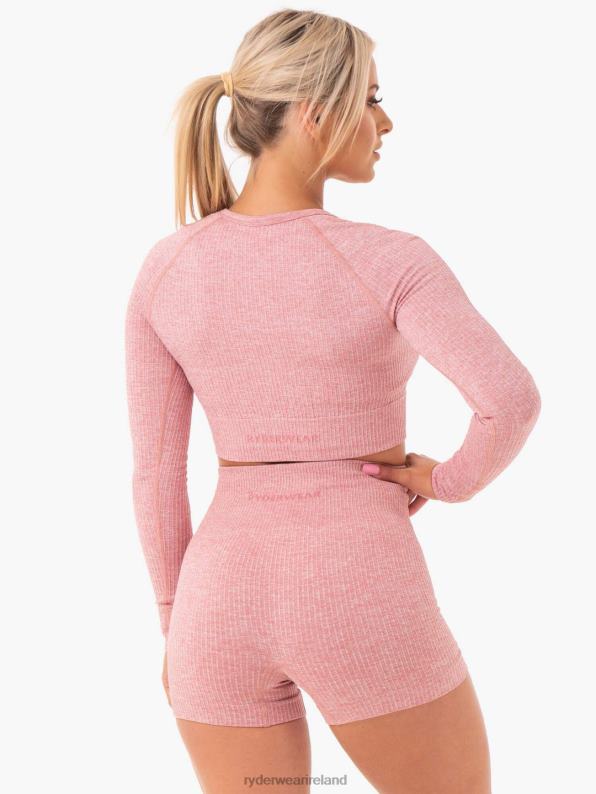 Ryderwear Rib Seamless Long Sleeve Top Blush Marl Women Clothing 4Z2T1028
