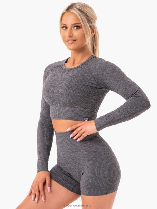 Ryderwear Rib Seamless Long Sleeve Top Charcoal Marl Women Clothing 4Z2T1029