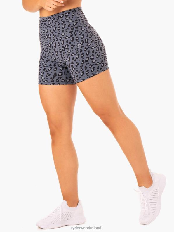 Ryderwear Hybrid Mid Length Shorts Steel Blue Leopard Women Clothing 4Z2T645