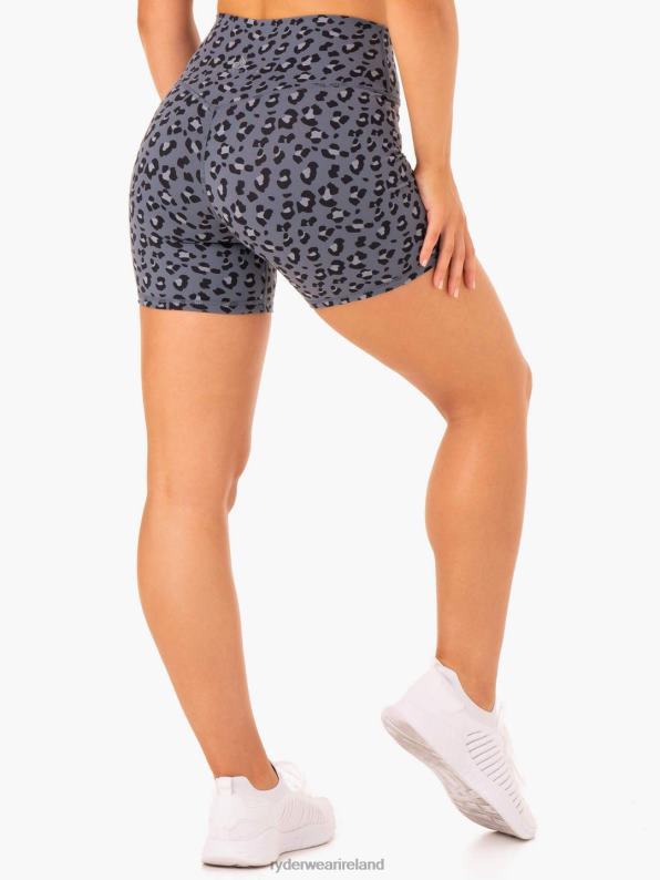Ryderwear Hybrid Mid Length Shorts Steel Blue Leopard Women Clothing 4Z2T645
