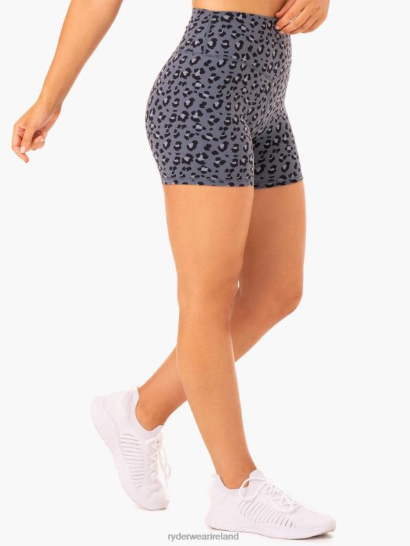 Ryderwear Hybrid Mid Length Shorts Steel Blue Leopard Women Clothing 4Z2T645