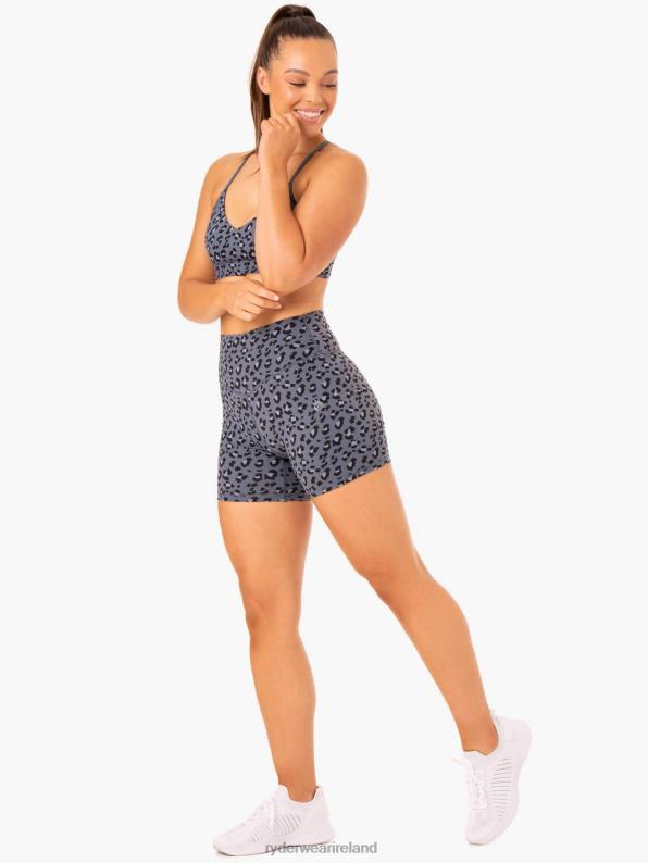 Ryderwear Hybrid Mid Length Shorts Steel Blue Leopard Women Clothing 4Z2T645